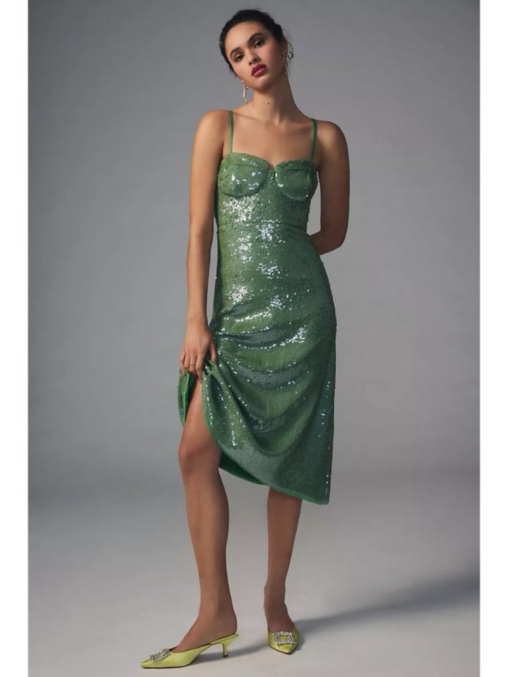 Anthropologie Verb by Pallavi Singhee Sweetheart Sequin Midi Dress in Green